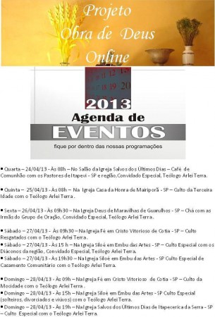Eventos do Obra de Deus em Abril 2013